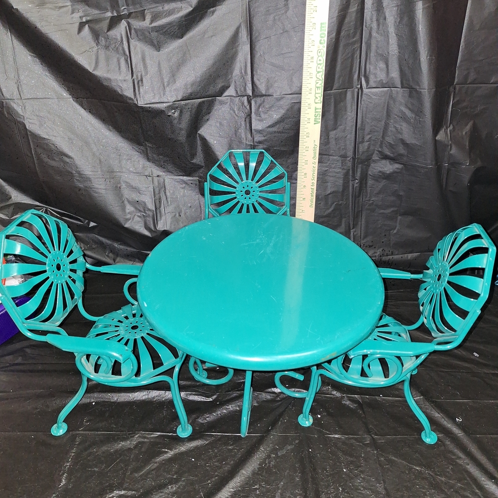 American Girl Kit's Teal Outdoor Metal Patio Bistro Table and 3 Chairs Set